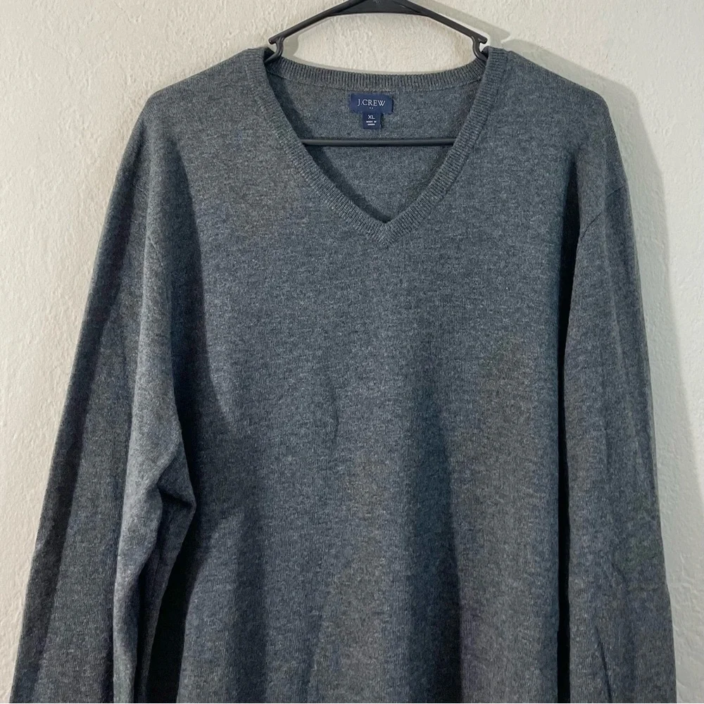 J. Crew Merino Wool Blend V-Neck Long Sleeve Sweater Size XL Gray Lightweight